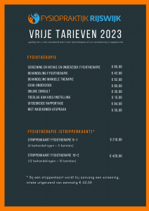 Tarieven Fysiopraktijk Rijswijk 2023